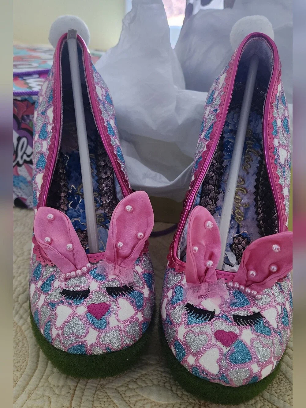 Irregular Choice Hop 2 It Fairy Floral Graphic Shoes - Turquoise, Pink, NEW.